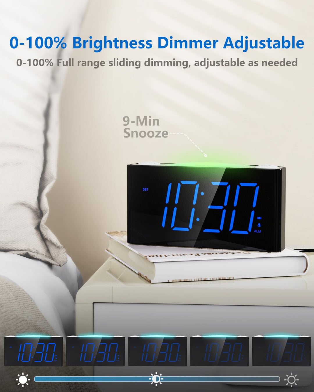 Vibrating Alarm Clock with Bed Shaker,Digital Bedroom Clock for Heavy Sleepers,Deaf Hearing Impaired Senior, 7 Night Light, Large LED Display,Dimmer, 2 USB Charger,12/24H/DST,Battery Backup