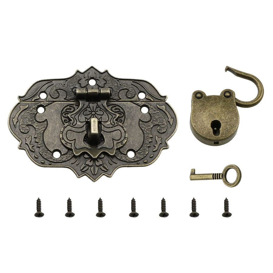 Antique Embossing Decorative Zinc Alloy Hasp Clasp Latch Lock with Screws Wooden Boxes Furniture Buckle Clasp Lock Wood Case Hasp