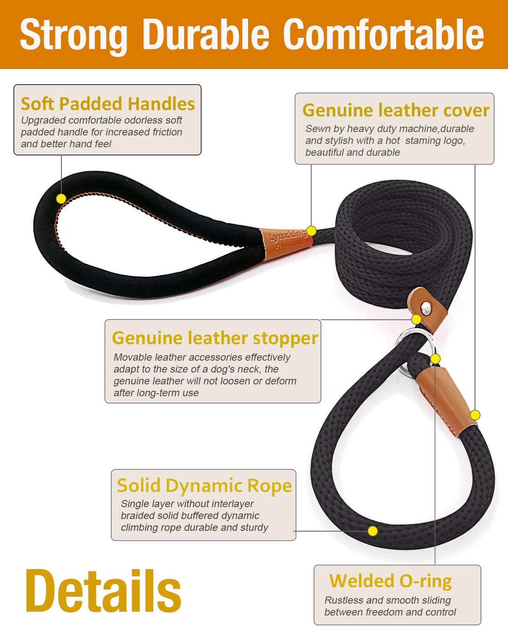 lynxking Dog Leash Slip Lead 5 6 8 FT Dog Training Leash Strong Heavy Duty Braided No Pull Training Lead Leashes for Small Medium Large Dogs