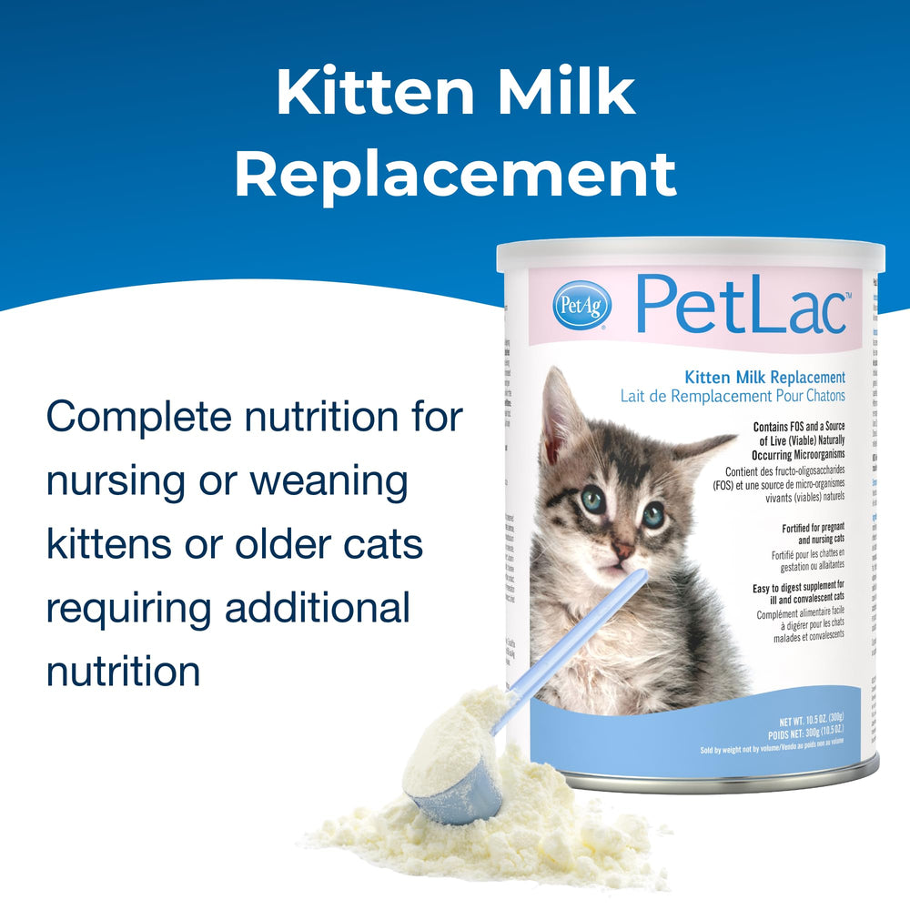 Pet-Ag PetLac Powder for Kittens - 10.5 oz - Kitten Milk Replacement Powder for Kittens Newborn to Six Weeks Old - Easy to Digest