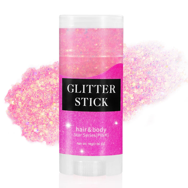 Pink Body Glitter Stick, Singer Concert Outfit Face Glitter Makeup, Festival Rave Pride Accessories, Hair Glitter Gel for Kids Women, Sparkling Mermaid Sequin Chunky Glitter Face Paint, 0.56oz