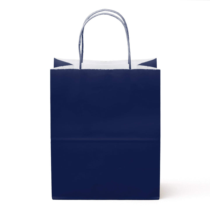 12 Counts Food Safe Premium Paper and Ink Medium 10” X 8”, Vivid Colored Kraft Bag with Colored Sturdy Handle, Perfect for Goodie Favor DIY Bag, Environmentally Safe (Medium, Navy)