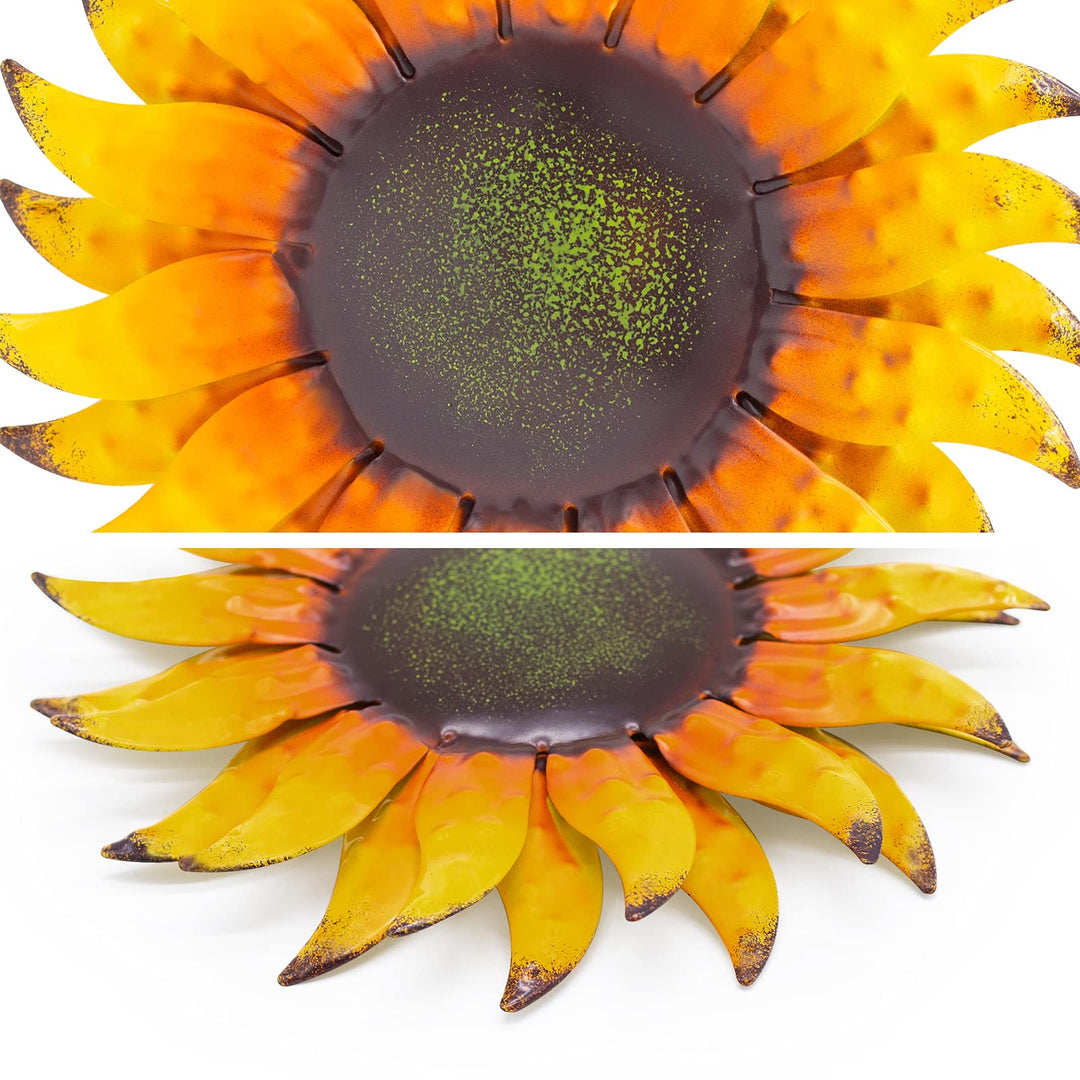 6x6 inches Sunflower Metal Flowers Wall Decor Metal Wall Art Decorations Hanging for Indoor Outdoor Home Bathroom Bedroom,Yellow