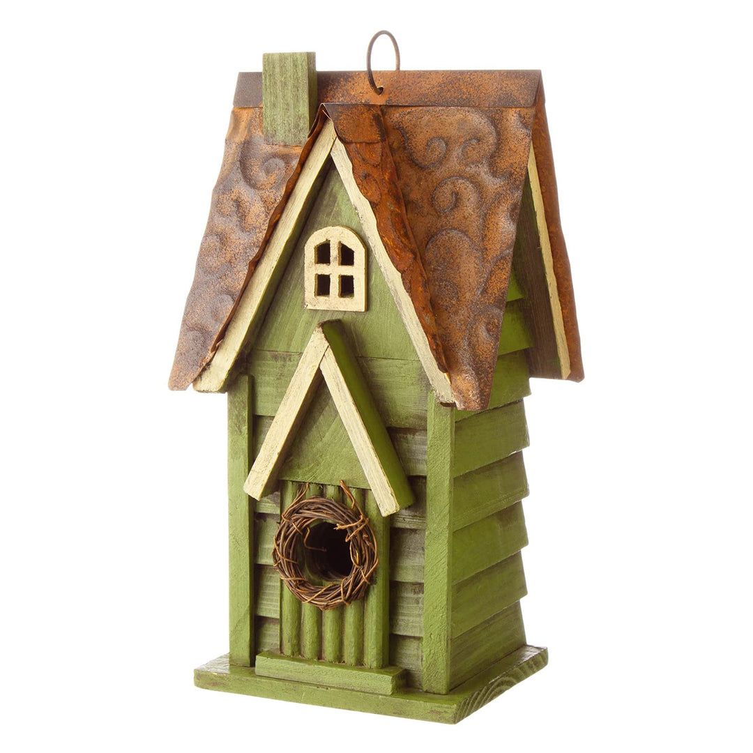 12 H Green Hanging Distressed Solid Wood Garden Bird House Decoratvie Birdhouse