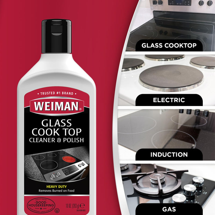 Ceramic and Glass Cooktop Cleaner - Heavy Duty Cleaner and Polish (10 Ounce Bottle and 3 Scrubbing Pads)