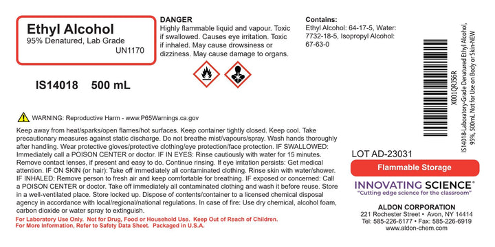 Innovating Science 95% Ethyl Alcohol, 16oz - Denatured Ethanol Alcohol - Laboratory-Grade, Not for Topical Use - The Curated Chemical Collection