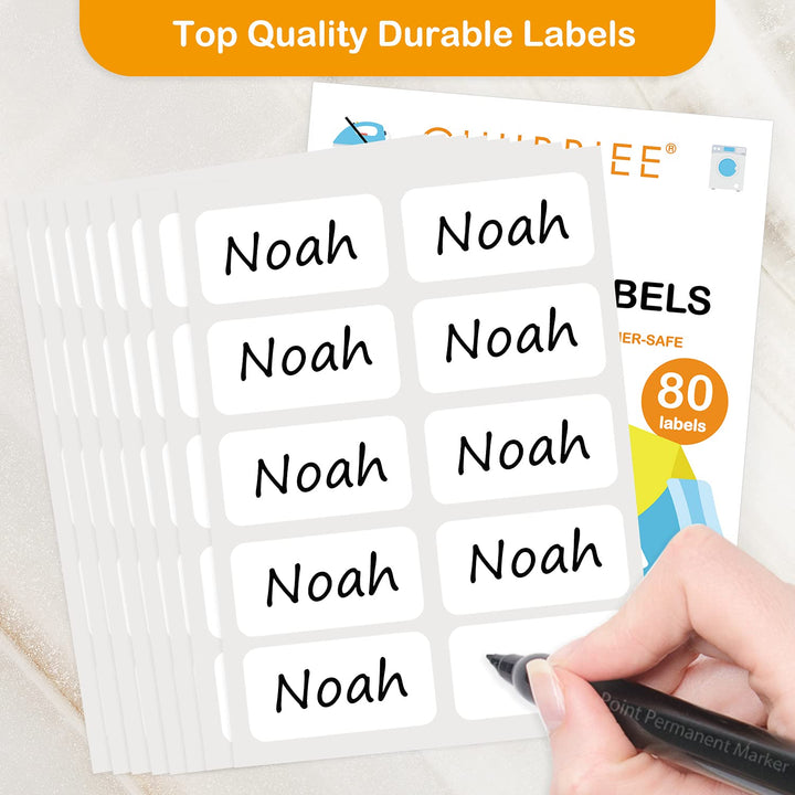 All Purpose No-Iron Kids Clothing Labels, Self-Stick Write-On Fabric Labels for Camp, School, Daycare, Nursing Care, Toys, Organizing, Washer & Dryer Safe, Pack of 80