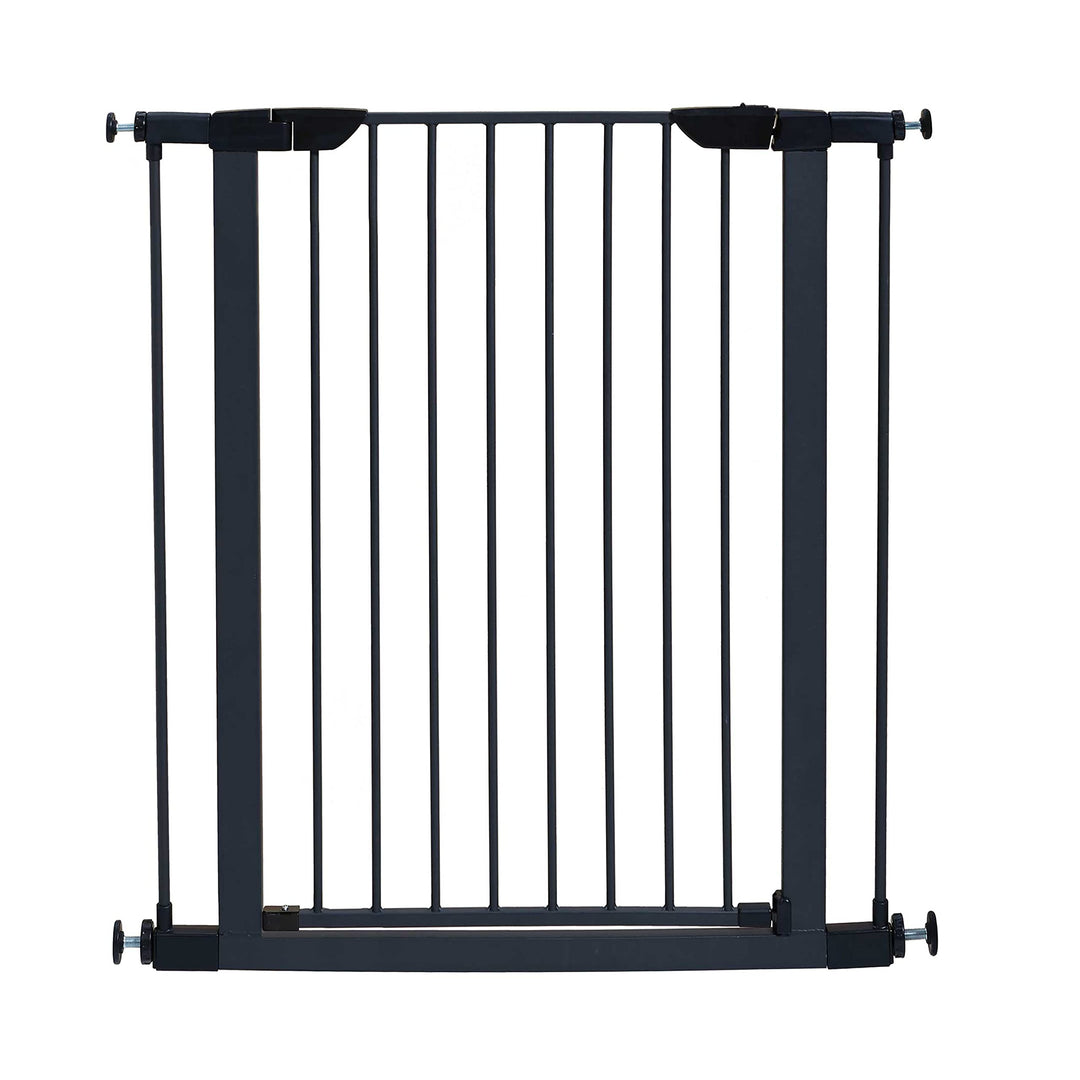 39 Inches Tall Walk-Through Steel Pet Gate, Pressure Mounted Dog Gate Measures 29-38 Inches Wide & Includes Two 3-Inch-Wide Extensions, Graphite