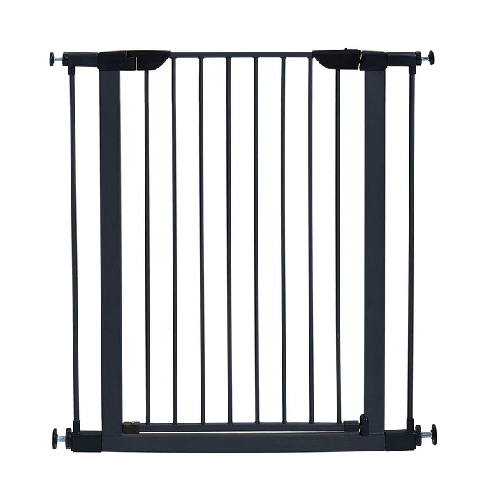 39 Inches Tall Walk-Through Steel Pet Gate, Pressure Mounted Dog Gate Measures 29-38 Inches Wide & Includes Two 3-Inch-Wide Extensions, Graphite