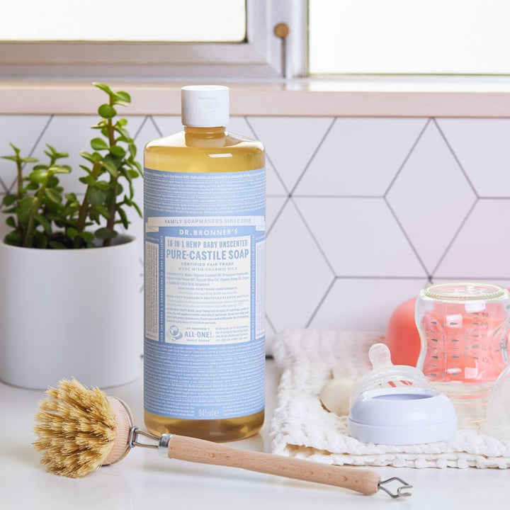 Dr. Bronner's - Pure-Castile Liquid Soap (Baby Unscented, 32 ounce, 2-Pack) - Made with Organic Oils, 18-in-1 Uses: Face, Hair, Laundry and Dishes, For Sensitive Skin and Babies, No Added Fragrance