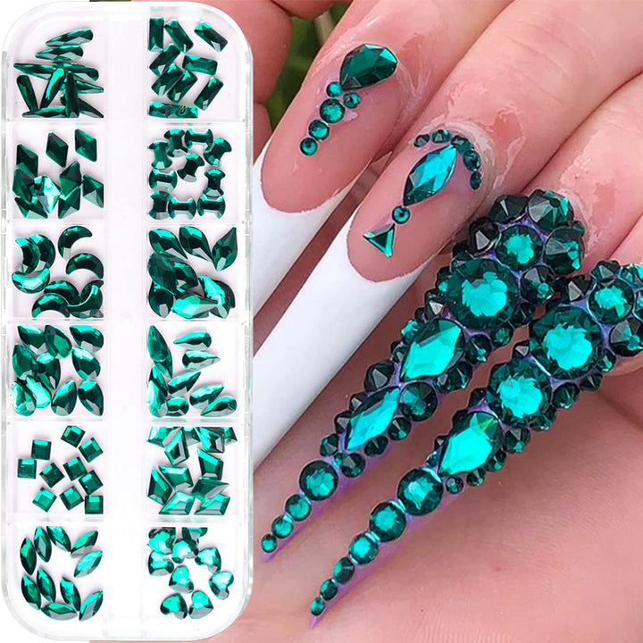 1620pcs Emerald Green Nail Rhinestones Green Crystals Glass Gems Stones Round Beads 6 Sizes (1.5-4mm) Flatback Multi Shapes Sizes With Picking Pen for Nail DIY Crafts Clothes Shoes Jewelry