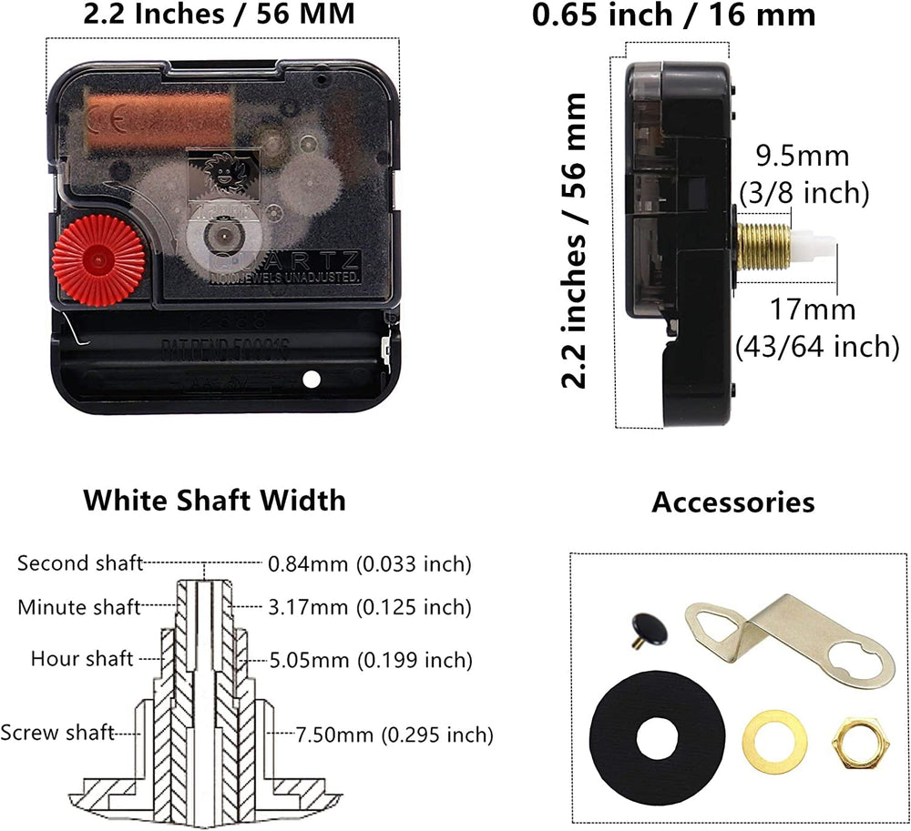 Youngtown 12888 Quartz DIY Wall Clock Movement Mechanism Repair Parts Replacement Kit Sweep Silent Movement,17 mm (43/64 inch) Shaft Length 9.5 mm (3/8 inch) Thread Length.