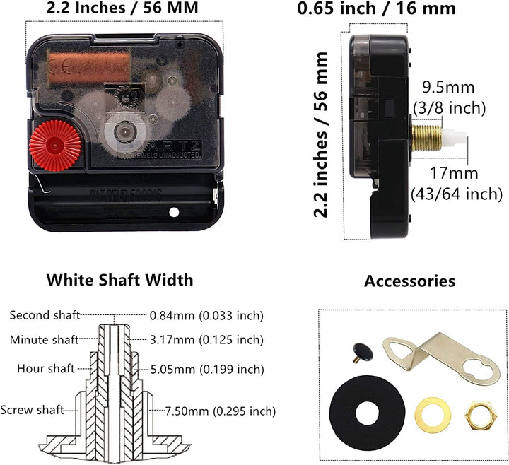 Youngtown 12888 Quartz DIY Wall Clock Movement Mechanism Repair Parts Replacement Kit Sweep Silent Movement,17 mm (43/64 inch) Shaft Length 9.5 mm (3/8 inch) Thread Length.