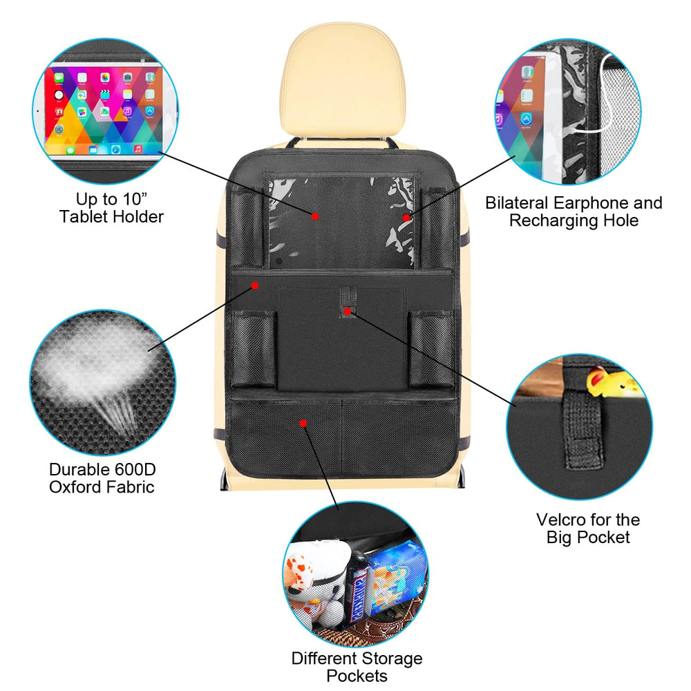 Heavy Duty Car Seat Organizer,Upgraded Backseat Car Organizer with 8 Pockets,Durable Backseat Organizer for Kids with Tablet Holder,Car Travel Accessories,Kick Mats Back Seat Protector-2 Pack