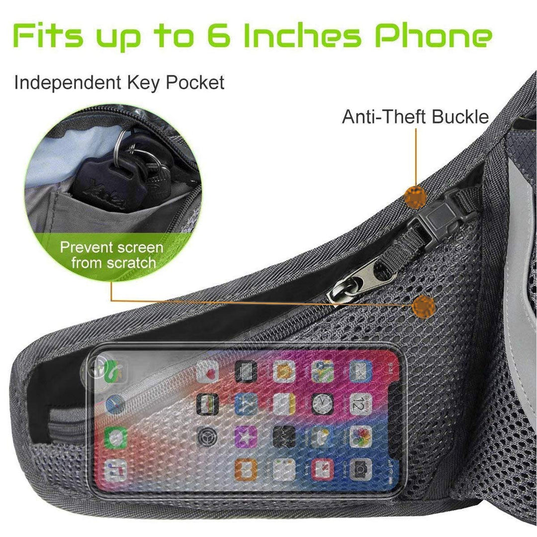 Running Belt Hydration Waist Pack with Water Bottle Holder for Men Women Waist Pouch Fanny Bag Reflective (Black)