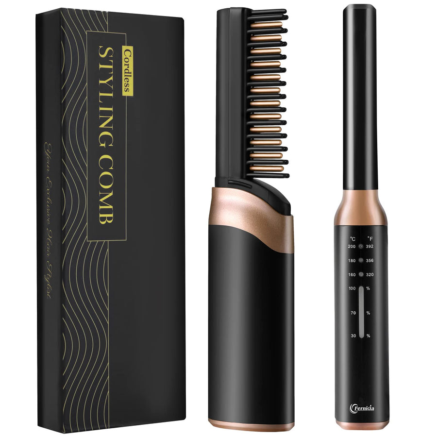 Cordless Hair Straightener Brush, Rechargeable Portable Heated Comb Mini Straightening Brush for Women and Mens Beard Home Travel Lightweight Carry-Along Hot Comb