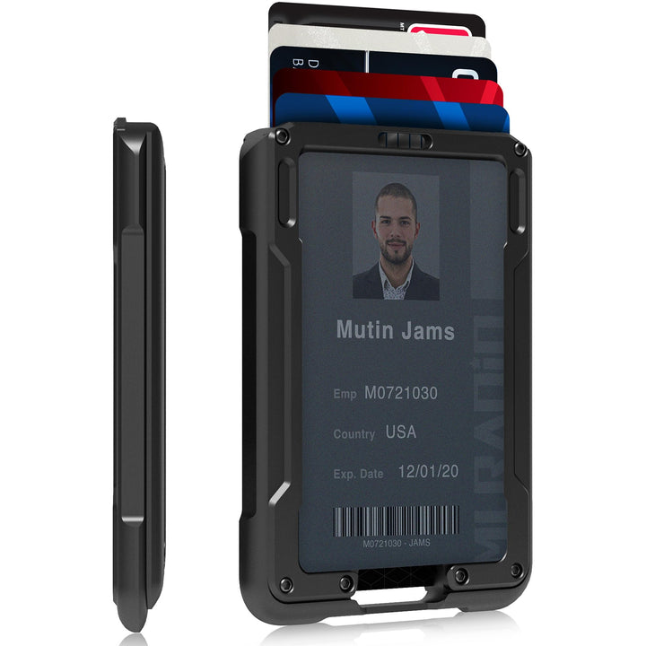 Black Aluminum Wallet for ID – Metal Card Holder RFID Wallets – Minimalist Cards Case for Men