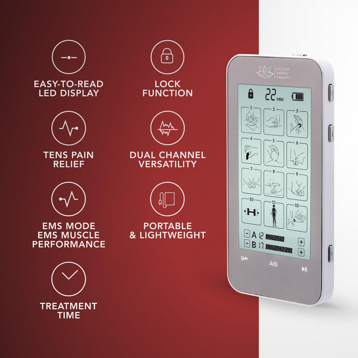 Deluxe TENS Unit and Accessories. EMS Muscle Stimulator for Pain Relief Therapy, Muscle Growth & Electric Stimulator for Physical Therapy. TENS Device for Back & Neck Pain, Sciatica, Nerve Pain