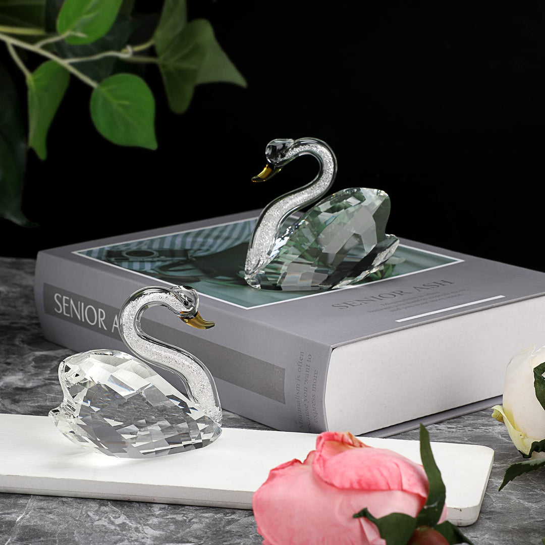 Crystal Swan Figurines Crystal Swan Pair Collectibles Crystal Swan Ornaments Decor, Clear Lover Swans Statues Crystal Paperweight Tabletop Centerpiece for Wedding Living Room Home Office Decor