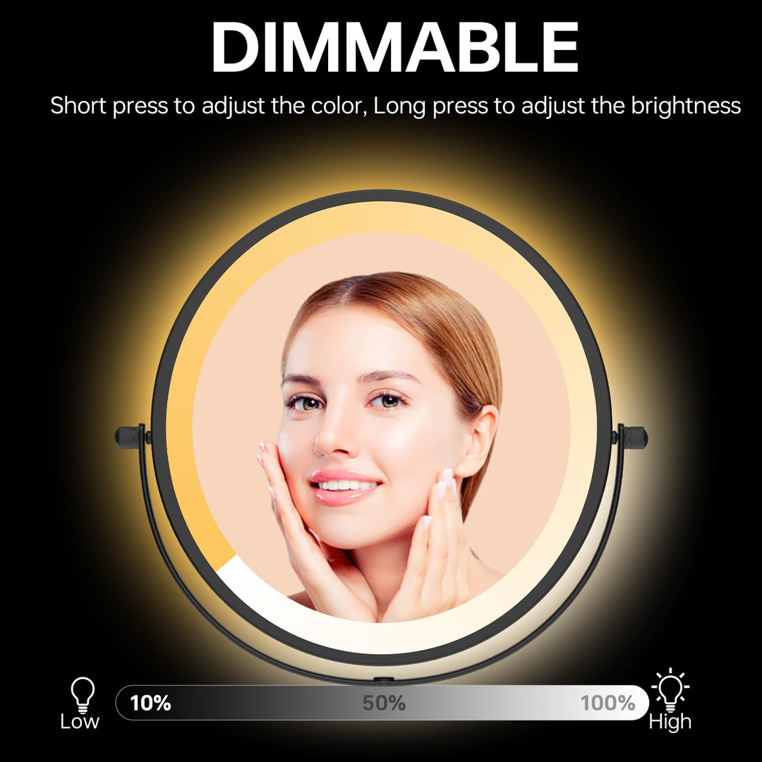 Rechargeable Wall Mounted Lighted Makeup Mirror, Mounted Makeup Magnifying Mirror with Lights,10X LED Vanity Mirror Wall Mounted, 8 Wall Bathroom Light Up Magnified Mirror (Black)