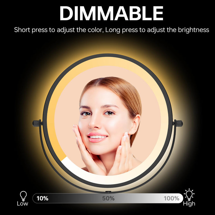 Rechargeable Wall Mounted Lighted Makeup Mirror, Mounted Makeup Magnifying Mirror with Lights,10X LED Vanity Mirror Wall Mounted, 8 Wall Bathroom Light Up Magnified Mirror (Black)