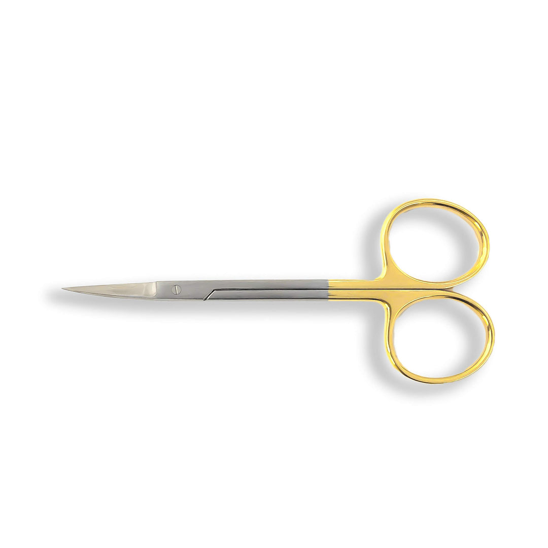 TC Iris Micro Dissecting Scissors with Tungsten Carbide Inserts and Gold Rings - Premium Quality - Perfect for Fine Precision Tissue Dissection, Suture Removal (4.5 in. - Curved Blades)