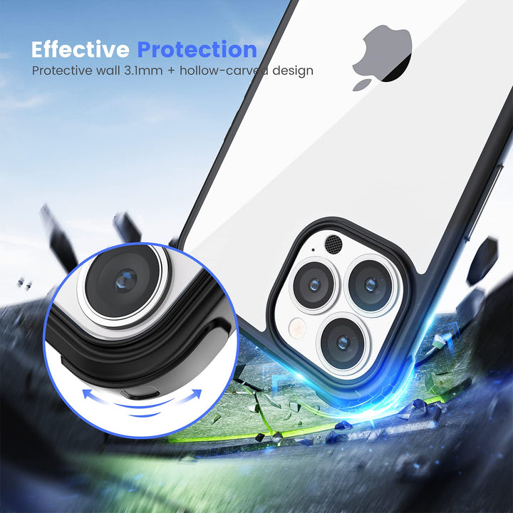 Compatible with iPhone 13 Pro Max Case Clear, Not Yellowing Shockproof Protective Bumper Hard Back Phone Case 6.7 inch Released in 2021 Black