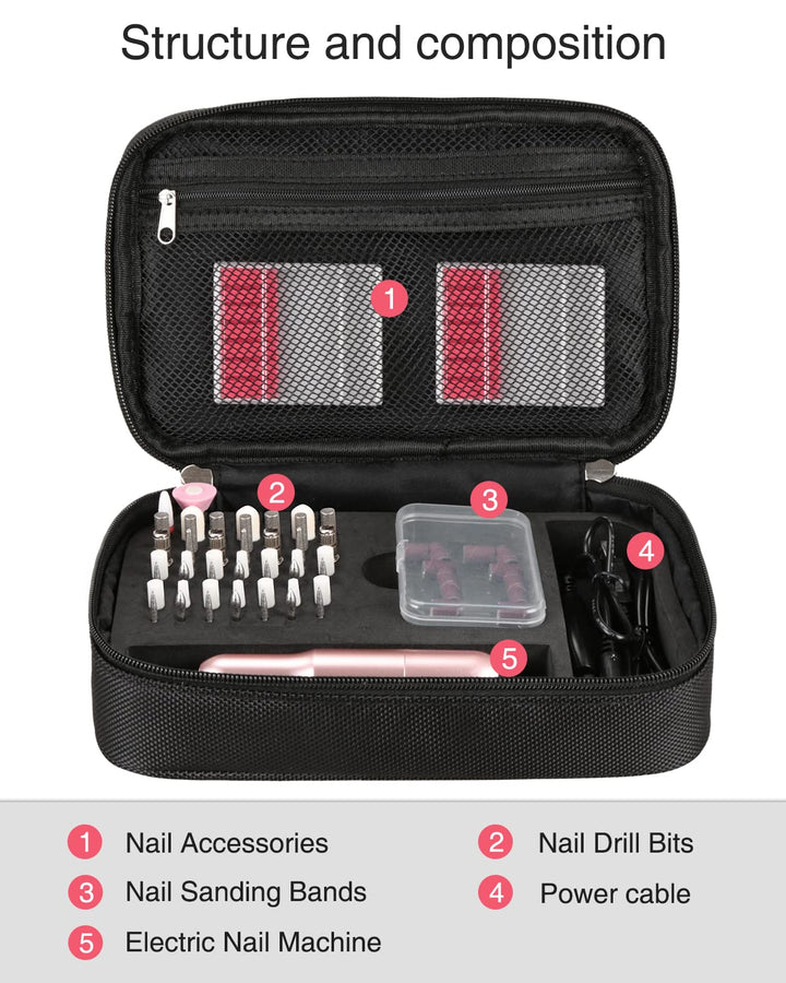 Nail Drill Bag Nail Drill Bits Holder Bag Electric Nail Machine Kit Organizer Bag With Nail Sanding Bands Case Gift for Women (Blck)