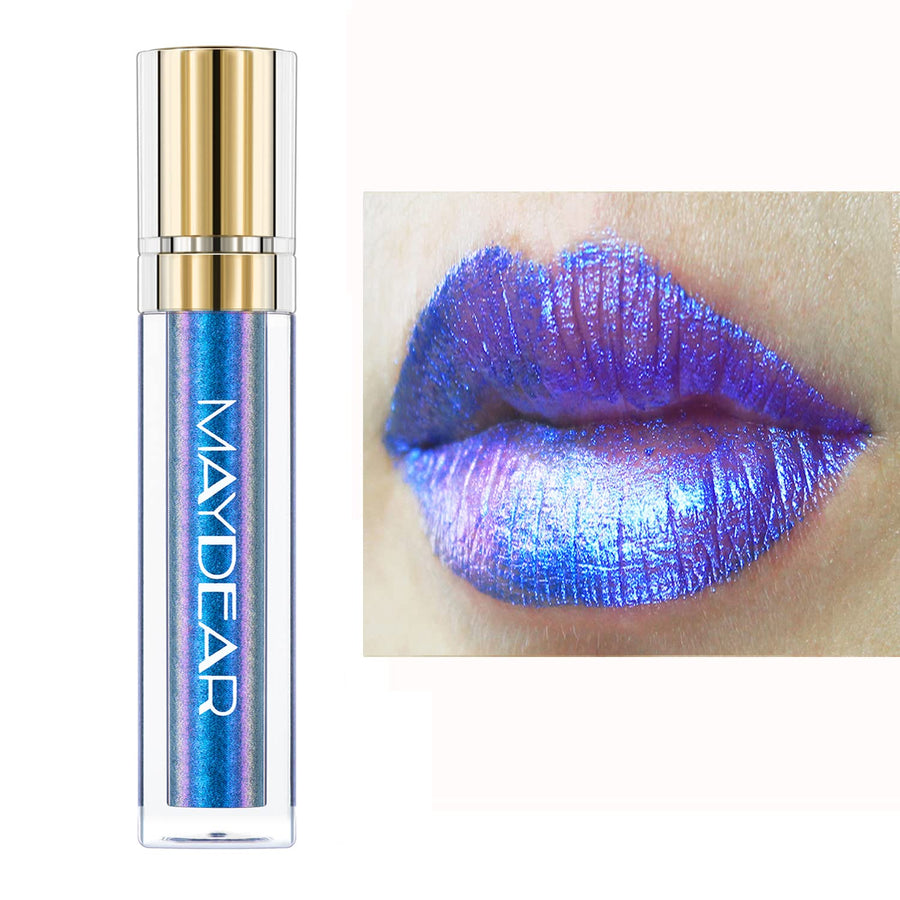 Chameleon Lipstick, Long Lasting Waterproof Colourful Diamond Shimmer Lip Gloss for Women Girls Makeup kit - Blue Cyan