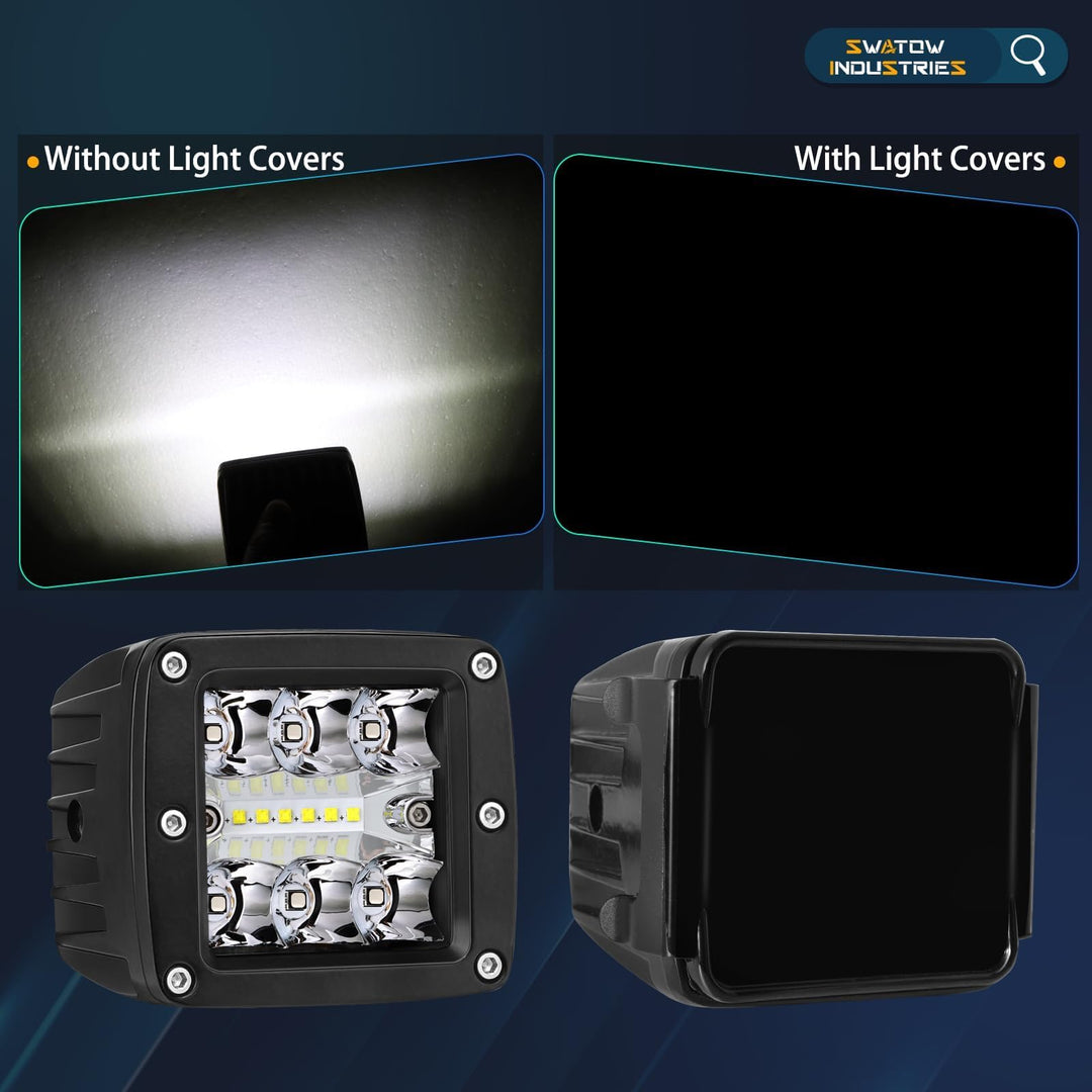 3 Inch Pod Light Covers, 3 Black LED Light Covers Square LED Light Pods Covers 3x3 Cube Light Covers Ditch Lights Protective Polycarbonate Light Bar Lens Covers