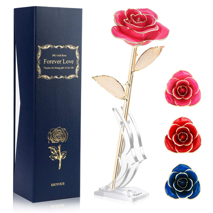 24K Dipped Real Flower Leaves, Romantic Golden Rose Eternity First Love Valentines Birthday Anniversary Propose Wedding Gift for Wife Girlfriend Sister Women, Adorable Gold Pink