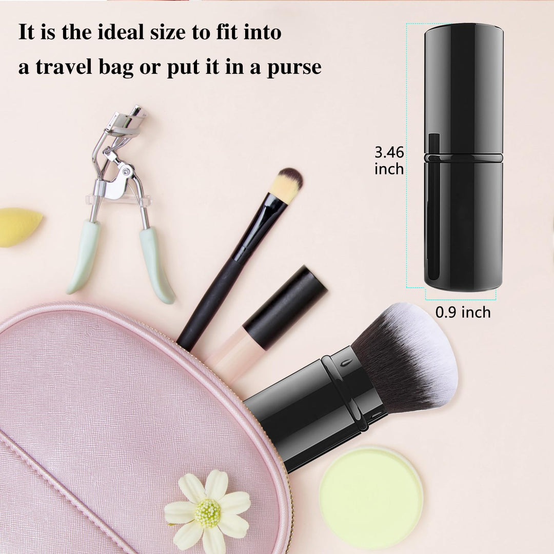 Retractable Kabuki Makeup Brush, Travel Face Blush Brush, Portable Powder Foundation Sunscreen Brush with Cover for Blush, Bronzer, Buffing, Highlighter Flawless Powder Cosmetics