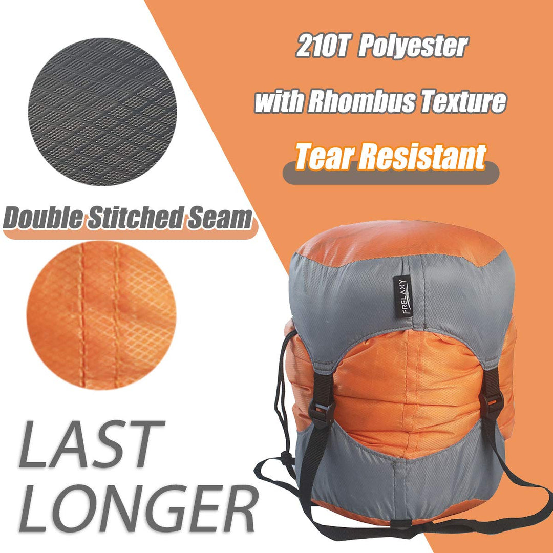Compression Sack, Ultralight Sleeping Bag Stuff Sack, 40% More Storage! Compression Stuff Sack - Space Saving Gear for Camping, Hiking, Backpacking (Orange, L)
