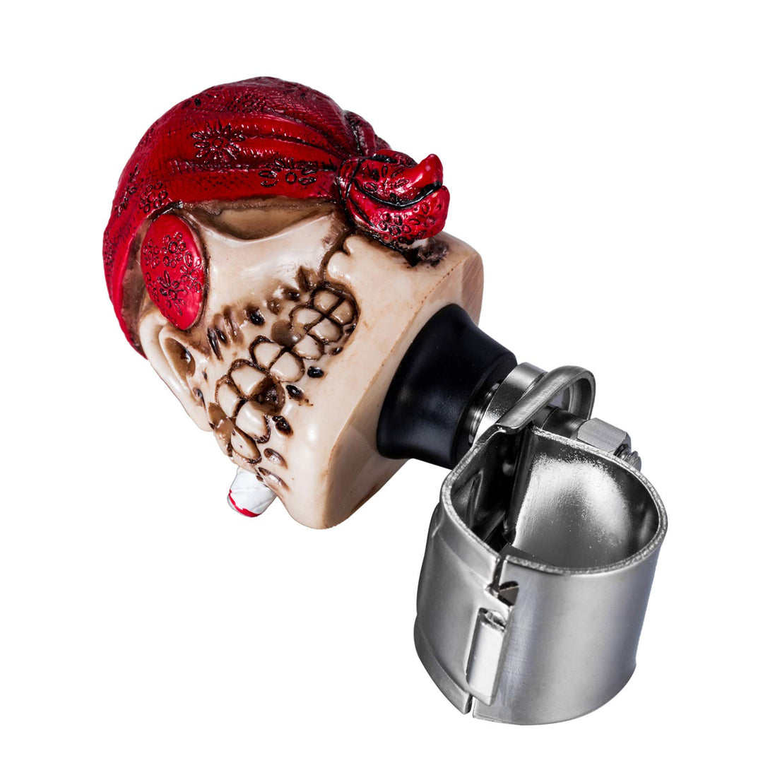 Pirate Skull Steering Wheel Suicide Knob Driving Booster Spinner Turning Assist Grip Handle Fit Most Cars Trucks Boats, Red