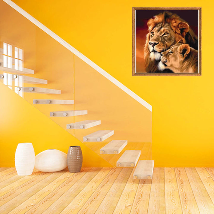 5D Diamond Painting Kits Lion Couple, Full Drill Beast DIY Rhinestone Embroidery Set Paint with Diamonds Art by Number Kits Cross Stitch Home Wall Craft Decoration (12x12inch)