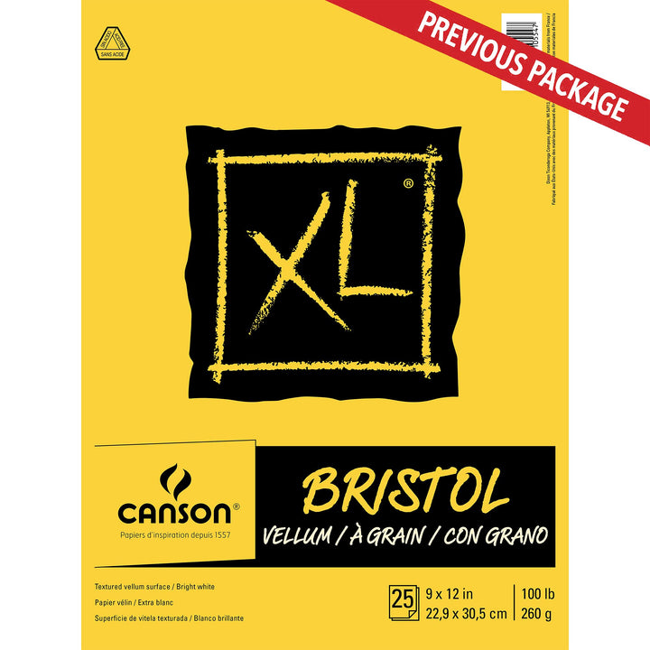 XL Series Bristol Paper, Vellum, Foldover Pad, 9x12 inches, 25 Sheets (100lb/260g) - Artist Paper for Adults and Students - Charcoal, Pen and Ink, Marker, and Pastel