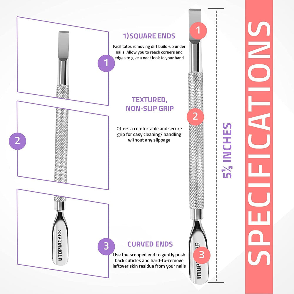 Cuticle Pusher and Spoon Nail Cleaner 2Pack - Professional Grade Stainless Steel Cuticle Remover and Cutter - Durable Manicure and Pedicure Tool - for Fingernails and Toenails