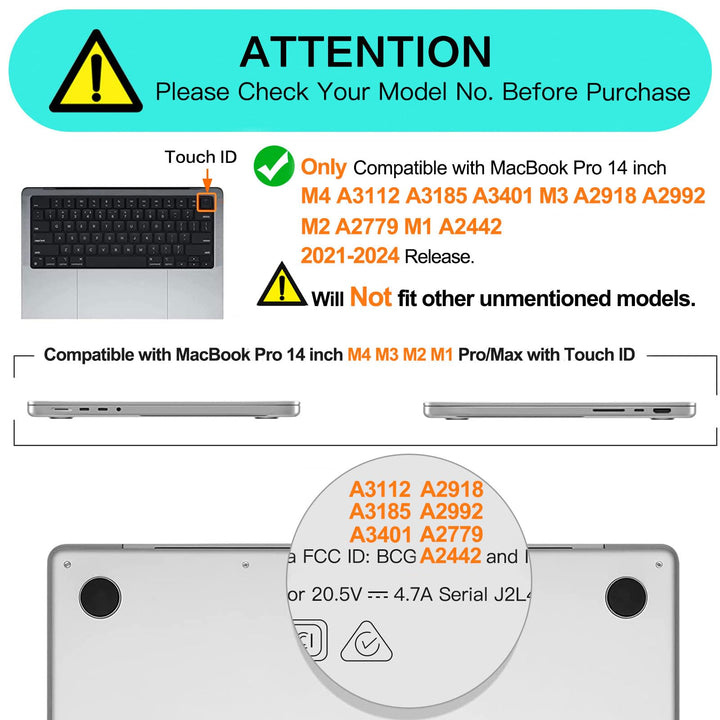Compatible with MacBook Pro 14 inch Case 2024-2021 M4 M3 M2 M1 A3112 A3185 A3401 A2918 A2992 A2779 A2442, Sparkly Glitter Plastic Hard Shell&Keyboard Cover&Screen Film&Storage Bag, Transparent