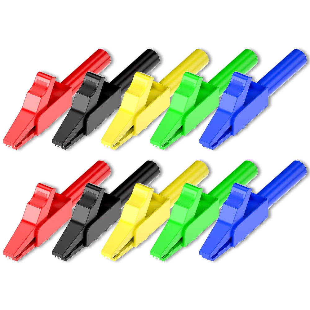 10PCS Insulated Alligator Crocodile Clips with 4mm Banana Jack Socket 300V 15A Five Colors for Multimeter Electrical Testing