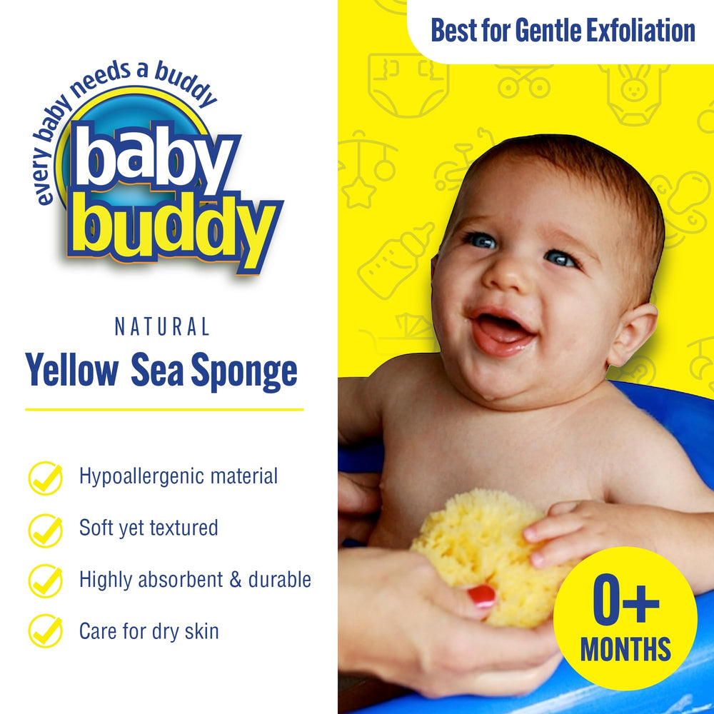 Natural Yellow Sea Sponge, Newborn Bath Time Essential, Soft and Gentle for Tender Skin, Hypoallergenic and Biodegradable, 1 Pack