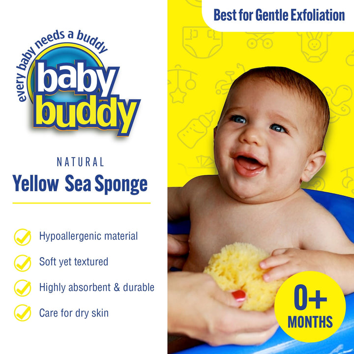 Natural Yellow Sea Sponge, Newborn Bath Time Essential, Soft and Gentle for Tender Skin, Hypoallergenic and Biodegradable, 1 Pack