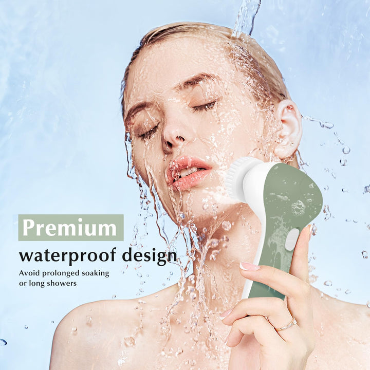 Facial Cleansing Brush Silicone Face Scrubber: 7 in 1 FBS-D Electric Exfoliating Rotating Massage Device Waterproof Deep Cleaning Exfoliation Spa Machine - Electronic Skin Care Wash System