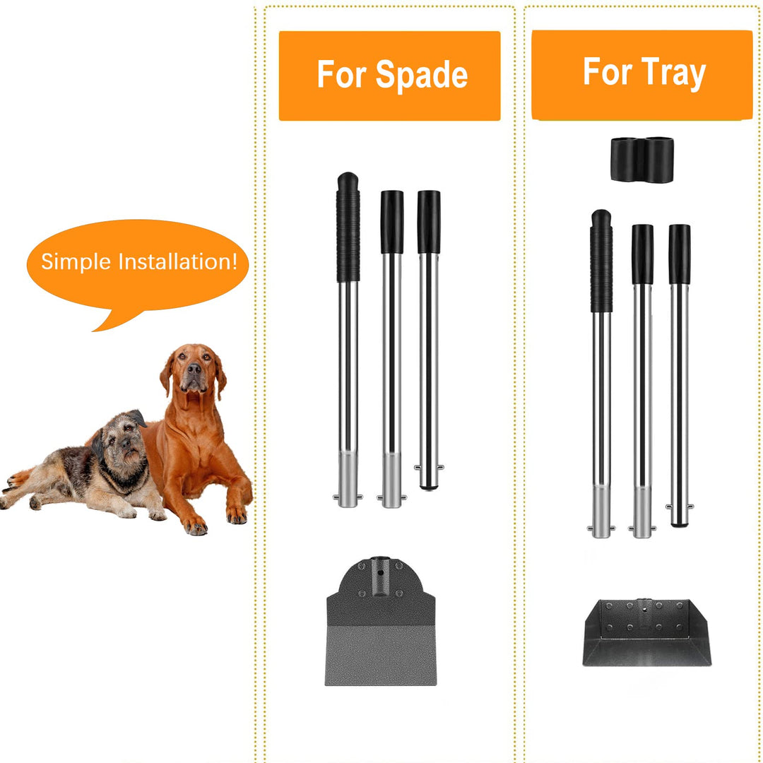 Pooper Scooper, 41.8” Dog Pooper Scooper for Large Dog with Long Adjustable Handle, Heavy Duty Poop Scoop for Large Dogs, Metal Rake Tray Spade Great for Gravel, Dirt (M-New Spade with rake)