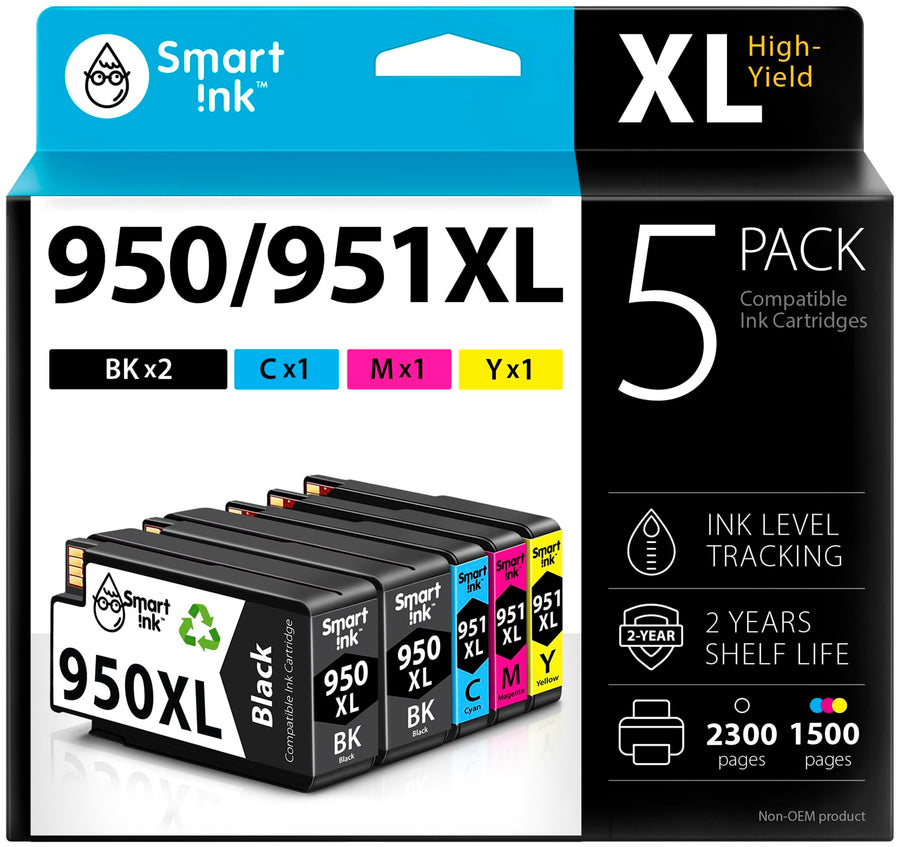 Compatible Ink Cartridge Replacement for HP 950XL 951XL 950 XL 951 XL 5 Pack Combo to use with Officejet Pro 8600 plus 8610 8620 8100 8625 8630 Printers (2 Black & 1 Cyan 1 Magenta 1 Yellow)