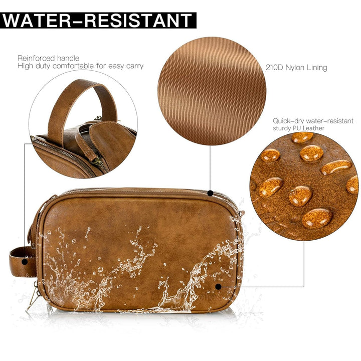 Toiletry Bag for Men, Large Travel Shaving Dopp Kit Water-resistant Bathroom Toiletries Organizer PU Leather Cosmetic Bags