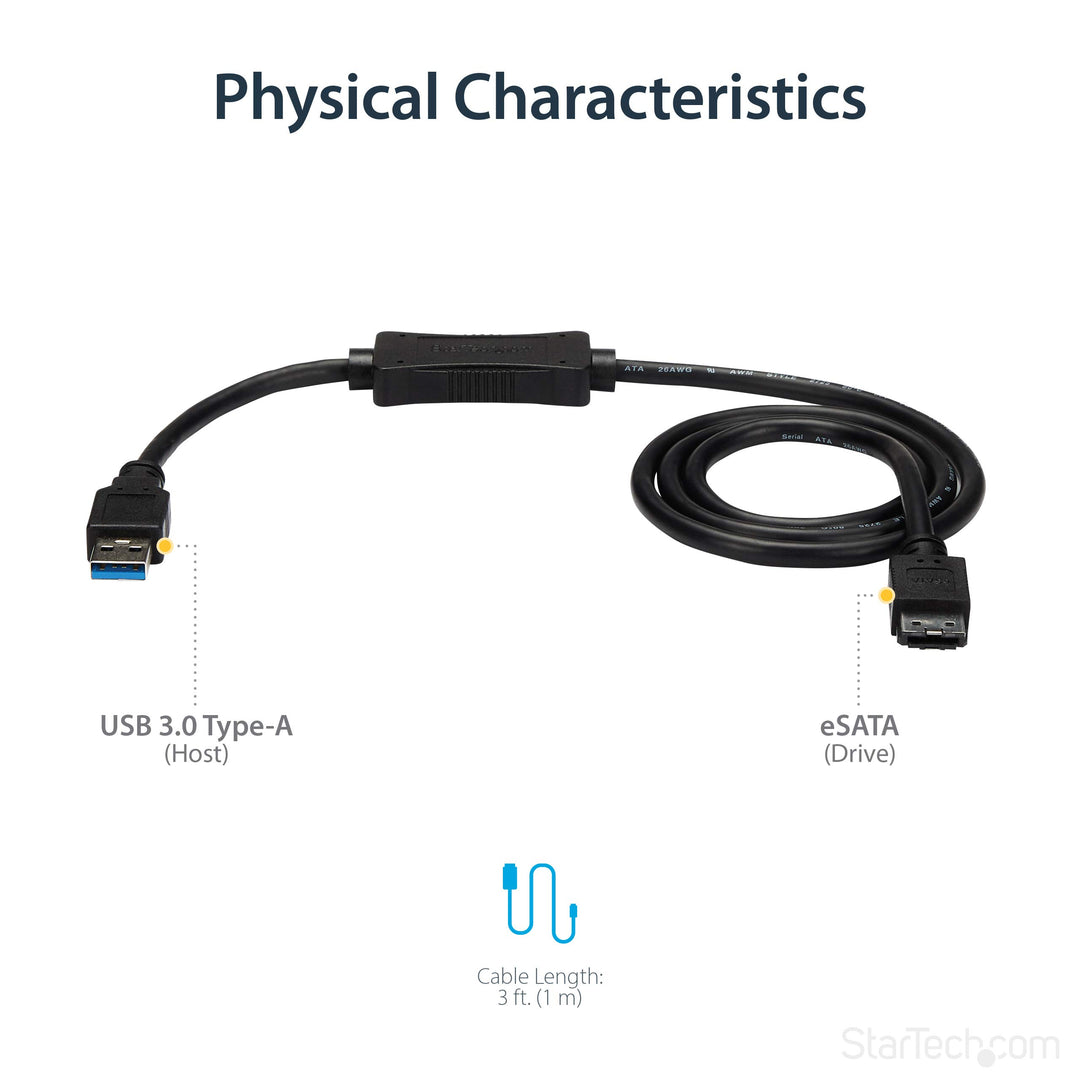 3 ft USB 3.0 to eSATA Adapter - 6 Gbps USB to HDD/SSD/ODD Converter - Hard Drive to USB Cable (USB3S2ESATA3)