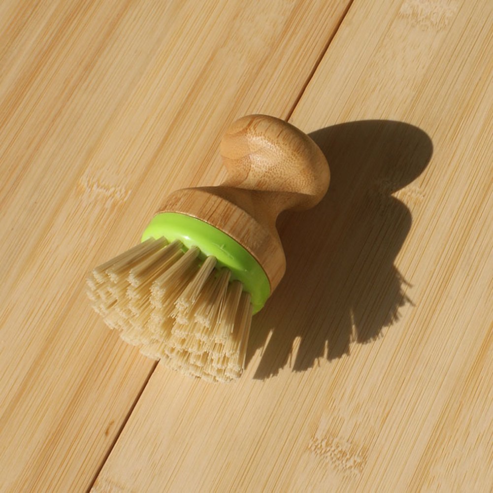 1 Pack Dish Brush Vegetable and Fruit Brush with Bamboo Handle and Detachable Woven Lanyard