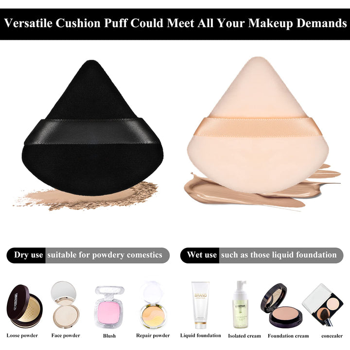 12 Pieces Powder Puff Face Triangle Makeup Puff for Loose Powder Soft Body Cosmetic Foundation Sponge Mineral Powder Wet Dry Makeup Tool (Black, Nude Color)