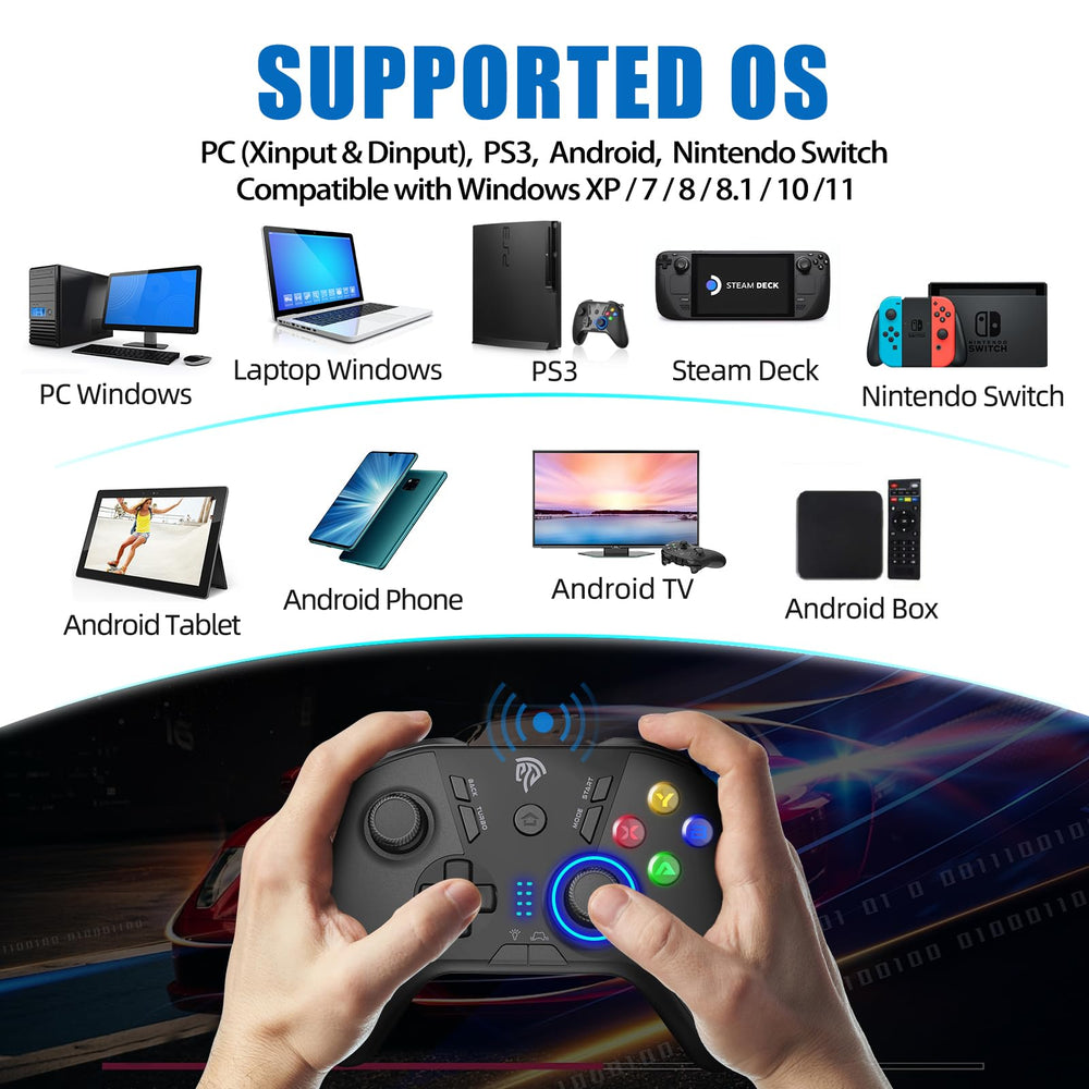 Wireless Gaming Controller for Windows PC/Steam Deck/PS3/Android TV BOX, Dual Vibrate Plug and Play Gamepad Joystick with 4 Customized Keys, Battery Up to 14 Hours, Work for Nintendo Switch