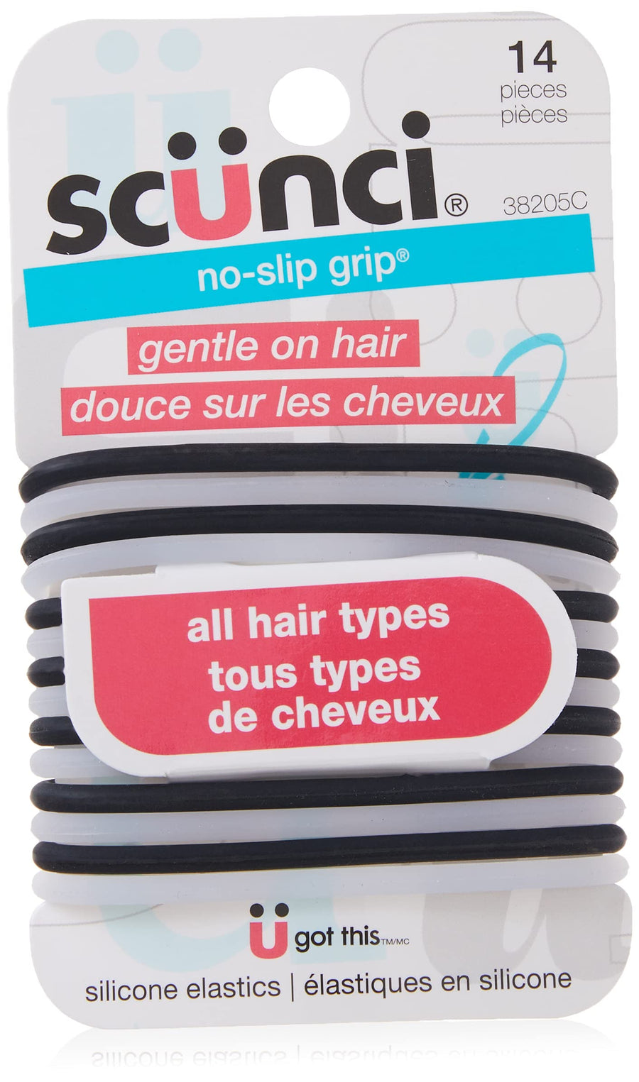 Scunci 3820503a048 Black& Clear No Slip Grip® Ponytailers by Scunci